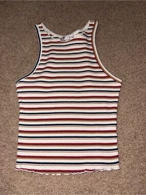 Fitz + Eddie Ribbed Striped Tank Top - White with Navy & Red